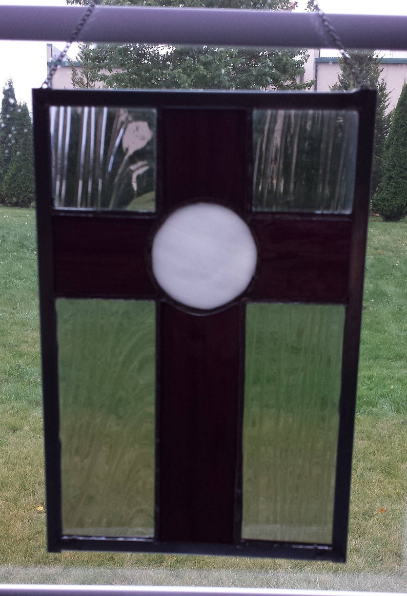 Communion Religious Gift Wrapping Available Sun Catcher window decoration Stained Glass Cross Host Baptism Wafer