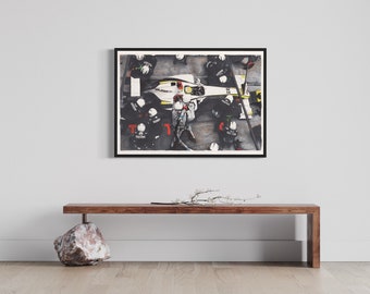 オリジナル ジェンソン・バトン ピットストップ アートワーク | フォーミュラ 1 アート | ブラウン GP アート | フォーミュラ 1 アートワーク | モータースポーツ プリント | F1 ギフト | 男性へのギフト |