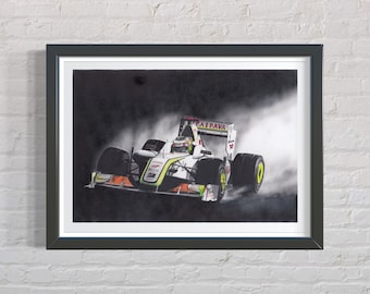 Jenson Button Artwork | Formula 1 Art | Brawn GP Art | Formula One Artwork | Motorsport Prints | F1 Gifts | Gifts For Him | Gifts For Her |