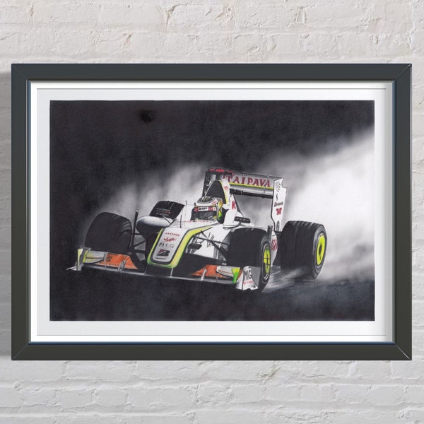 Jenson Button Artwork | Formula 1 Art | Brawn GP Art | Formula One Artwork | Motorsport Prints | F1 Gifts | Gifts For Him | Gifts For Her |