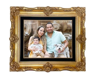 Gold Leaf Baroque Picture Frame: Black Velvet Liner, Ornate Wood 4"