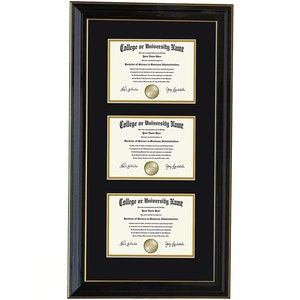 Triple Diploma Frame  5x7,8x6,9x7,10x8,11x8.5,12x9,13x10,14x11 B/BLK V-F
