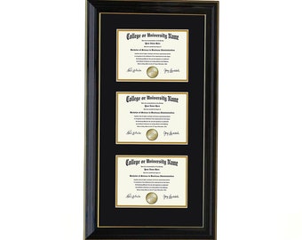 Triple Diploma Frame  5x7,8x6,9x7,10x8,11x8.5,12x9,13x10,14x11 B/BLK V-F