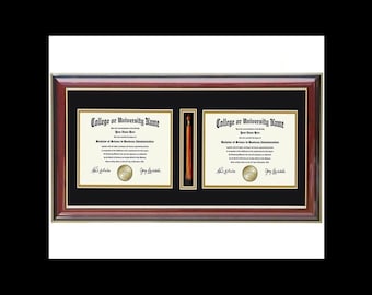 Double Diploma & Tassel Frame: Mahogany/Black Wood