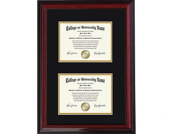 Custom Double Diploma Frame, Mahogany Wood, Holds Two Degrees, Certificate Photo Picture Frame