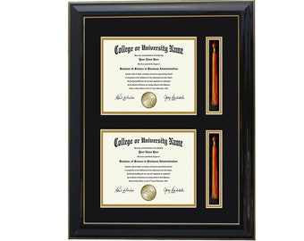 Double Diploma and Tassels Frame  5x7,8x6,9x7,10x8,11x8.5,12x9,13x10,14x11,12x15,12x16,11x17 V-F-B/BLK