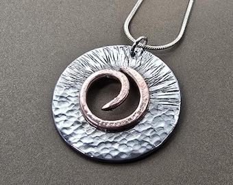 Circle of life handcrafted, mixed metal necklace
