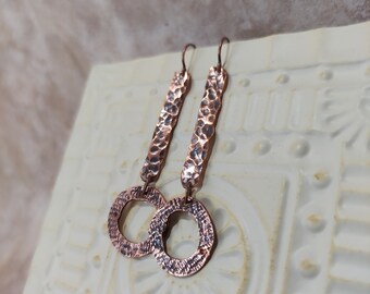 Copper link and hammered circle earrings