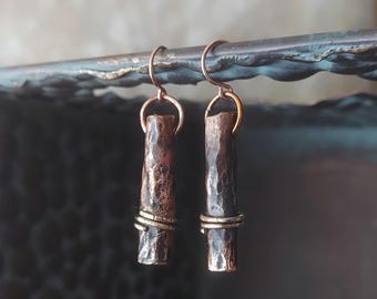 Rustic tubular mixed metal handcrafted earrings