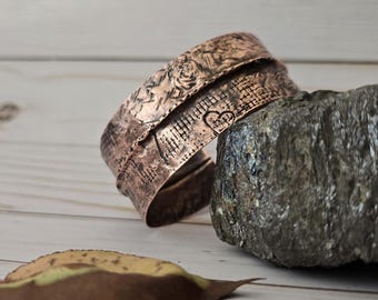 Copper fold formed lifeline cuff bracelet