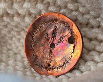 Flame Painted Copper Diz with Peace Symbol for Spinning Sliver (1.8" Diameter)
