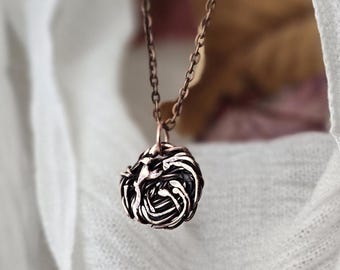 Yarn ball pendant necklace in upcycled copper