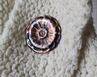 Handcrafted copper flower removable button for medium to heavy knits
