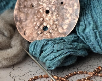 Handcrafted copper diz with embossed pineapple design for making sliver or roving