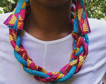 Fabric Necklace. Traditional Fabric Pink Afrocentric Statement Choker, Unique Gift Daughter Bday, Wife Anninversay, Holiday Party at Work