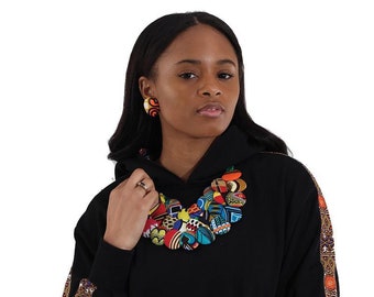 African Button Necklace with Matching Earrings - Ankara Bib Body Jewelry - African buttons Accessories Gift for her Sister Mom or daughter