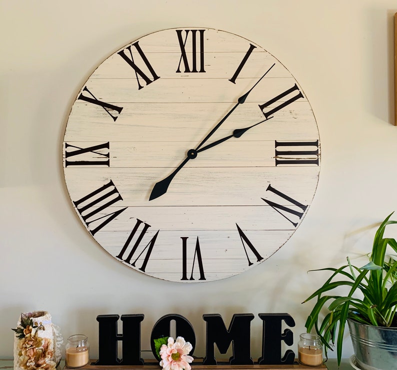 Large off White Rustic Wood Clock Pallet Clock Reclaimed Etsy