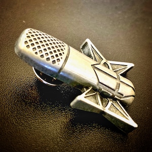 Retro Microphone or Studio Microphone Lapel Pin (Silver or Gold)
