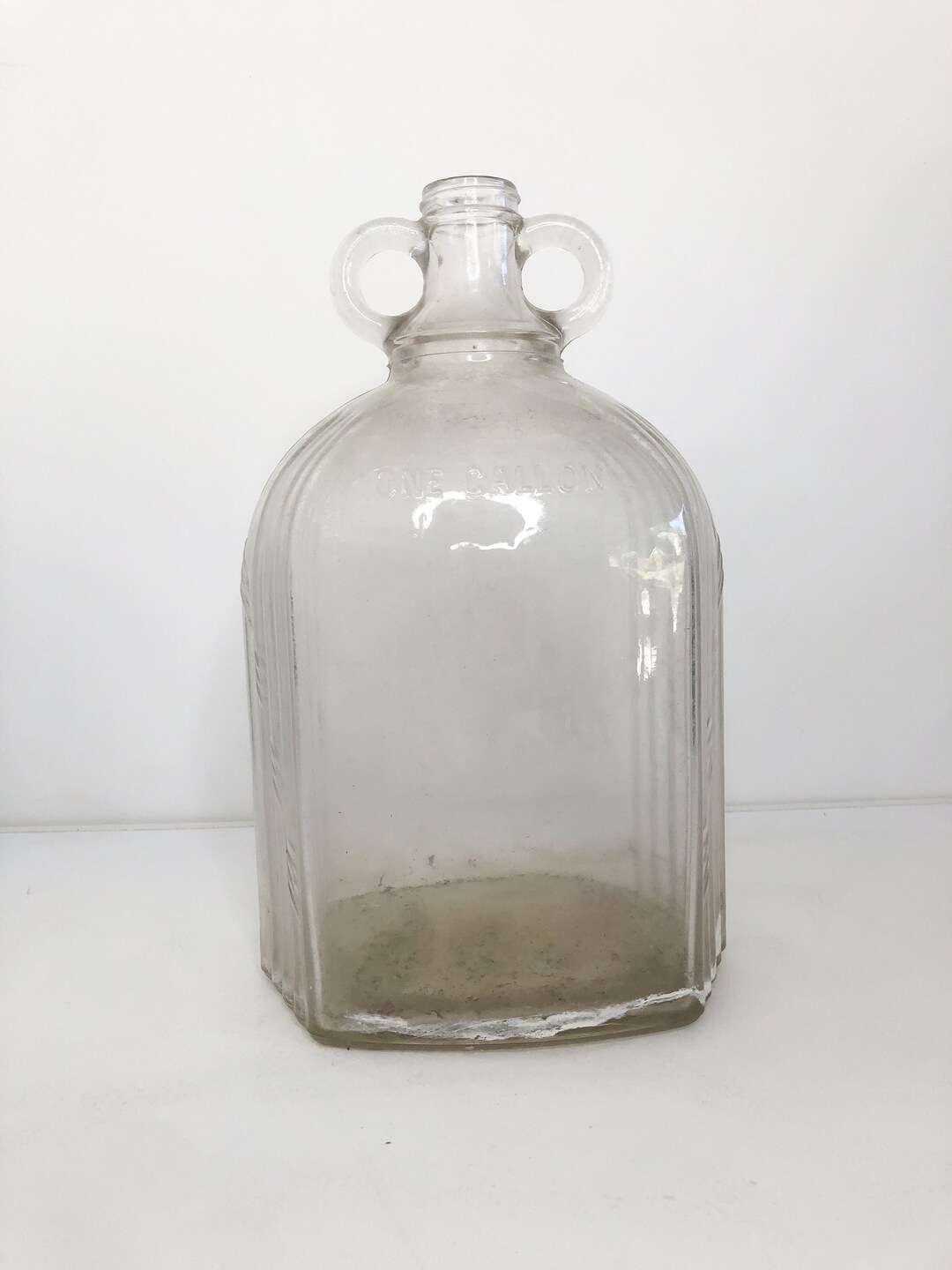 Vintage Thick Clear Glass Jug Vase With Loop Handles Etsy