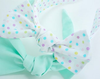 Mint bow, Pastel polkadot headband. Mint headband, spring bow