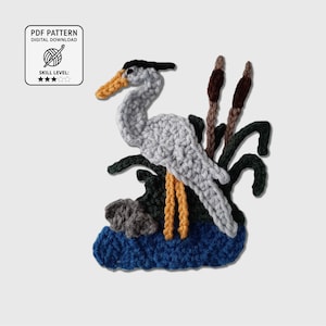Great Blue Heron Crochet Applique Pattern • Wetland Motif • Water Bird