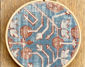 6" Blue Rust Gallery Wall Large Wall Hanging, Wood Circle Frame, Modern Boho Textile Art
