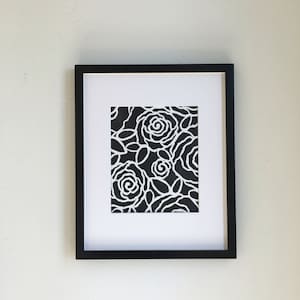 8x10 White And Black Modern Roses Wall Art