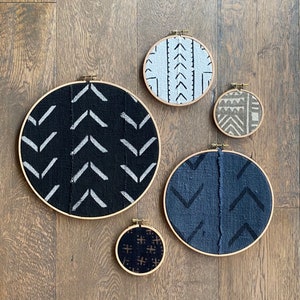 Blue Gray Brown Mudcloth Gallery Wall Hanging Decor 5 Piece Set