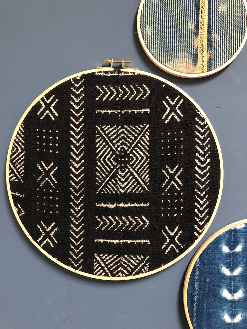 African Mudcloth Gallery Wall Hanging Decor Set Wood Circle Etsy