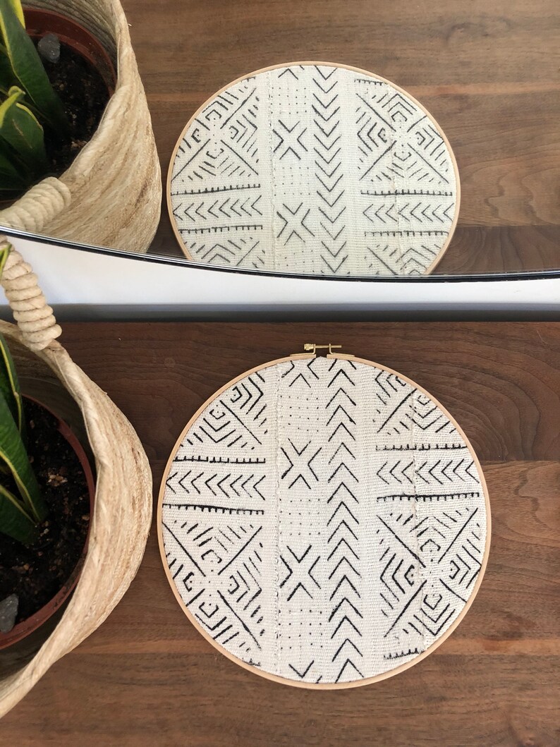 African Mudcloth Gallery Wall Hanging Decor Set Wood Circle Etsy