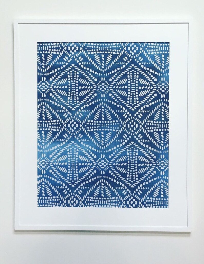 Indigo Blue White Batik Wall Art Modern Boho Neutral Decor Etsy