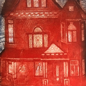 Victorian house etching, original, 29 x 22, Handmade and signed, home decor, wall art. Originals from 1970 image 5