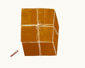 Cardboard Box Original Print | Vintage Collograph | Home Decor |  28" x 20"