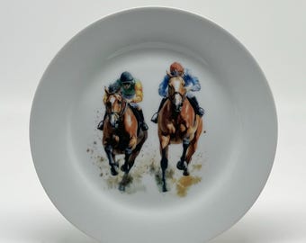 Horse Racing Plate, 7 1/2" | Derby Decor | Equestrian Wall Art | Jockey Silks Plate | Kentucky Derby Gift | Horse Lover Collectible