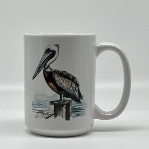 Mug - 15 oz Pelican Mug, Ceramic Coffee Cup, Unique Bird Lover Gift, Eco-Friendly Drinkware, Home & Kitchen Decor
