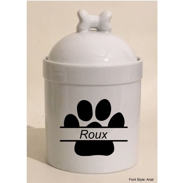 Pet Food Paw Print White Ceramic Dog Treat Jar Dog Treat Jar
