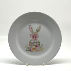 Floral Bunny Salad Plate - 7 1/2&quot; Easter Decor, Spring Tableware, Cute Bunny Design, Perfect for Family Gatherings & Gifts