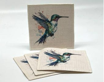 Hummingbird Linen Coasters - Set of 4, Eco-Friendly Hostess Gift