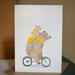 Niedliche Bären-Gruß-Karte | Illustrierte Bär Karte | Bär Illustration | A5 Bär Grußkarte | Radfahren Bären | Bären Kunst | Bären | Süße Bären