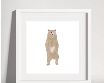 Brown Brown Bear Illustration Print | illustrated Print | Bear illustration | Bear print | Bear | Standing bear | Digital Print