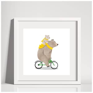 Bear and Cub Bicycle Adventure | Whimsical Animal Art Print | Nursery Wall Decor | Bear Illustration | Bear Print | Bear Artwork | Bear Art