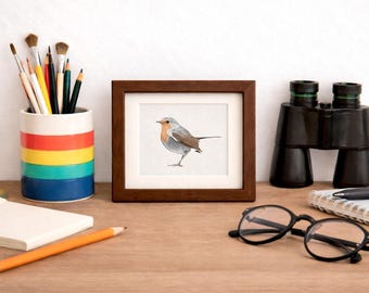 Robin Illustration Print: Mini Wildlife Art (4"x4")