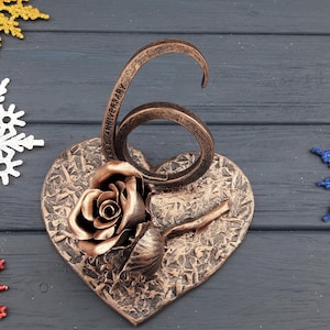 6th anniversary gift, 6th wedding anniversary, 6th wedding gift, iron roses, anniversary gift, metal heart, forged heart, metal rose, forge