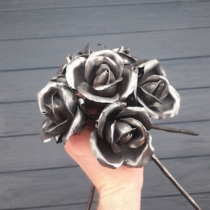 6 forged roses, forged roses, metal rose,  bouquet, metal flowers, 6th anniversary gift, gift for her, iron gifts, metal roses, blackmith