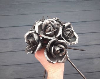 6 forged roses, forged roses, metal rose,  bouquet, metal flowers, 6th anniversary gift, gift for her, iron gifts, metal roses, blackmith