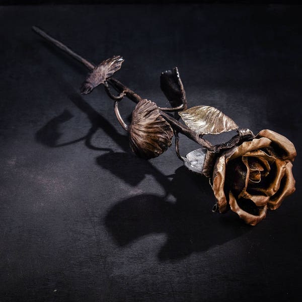 Blacksmith  Metal rose Steel rose Steel Sculpture Iron Rose  6th Anniversary Gift for wife Forged flower sculpture Forged steel flowers