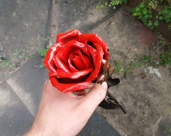 Red rose, Hand forged rose, Metal rose, Steel  Rose, iron anniversary, Iron Rose 6th anniversary gift, sixth anniversary, geschmiedete rose