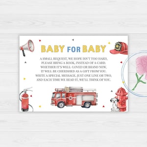 Brandweerboeken voor baby Sign & boekverzoekkaarten, brandweerwagen afdrukbaar 8 x 10 bord en afdrukbare 5 x 3,5 insteekkaarten voor boekverzoek