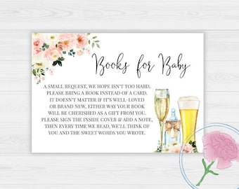 Blush Pink Floral Books For Baby Sign and Book Cards,Bubbles and Brews Printable 8x10 Sign and 5x3.5 Book Card,Bubble & Brews Books for Baby
