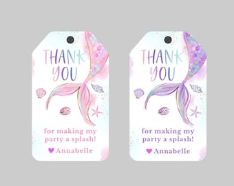 Little Mermaid Thank You Tags,Under the Sea Birthday Favor Tags,Pink Mermaid Tail Tags,Purple mermaid Tails Tags,Mermaid Party Printed Tags
